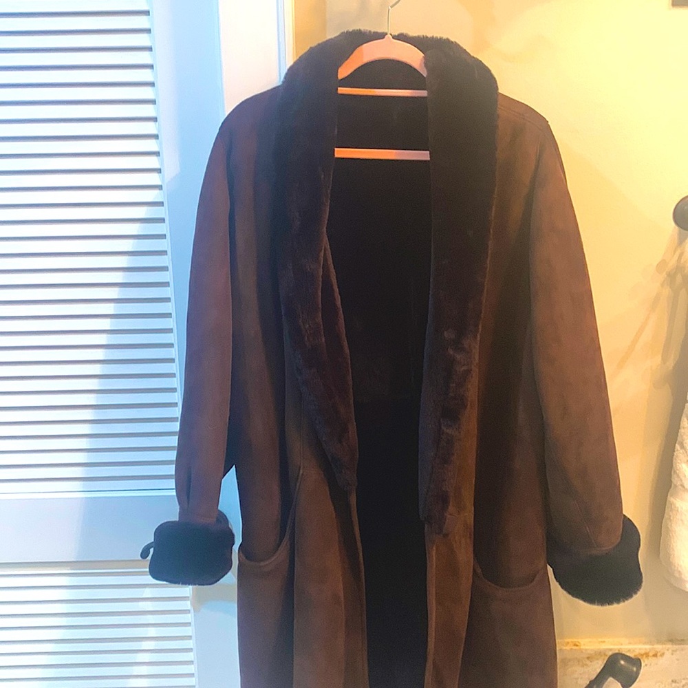 Genuine shearling and suede coat made by Overland